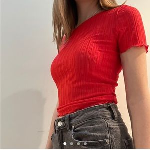 Right red cropped top